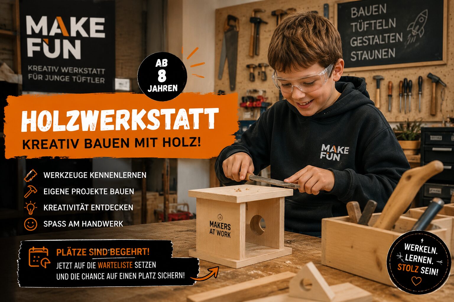 MakeFun: Holzwerkstatt – Kreativ bauen mit Holz! (ab 8 Jahren)